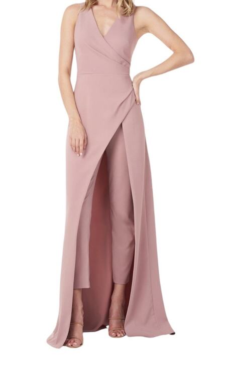Kay Unger Pants - Kay Unger Jumpsuit Cassandra sleeveless walk thru pink size 4 DEFECT